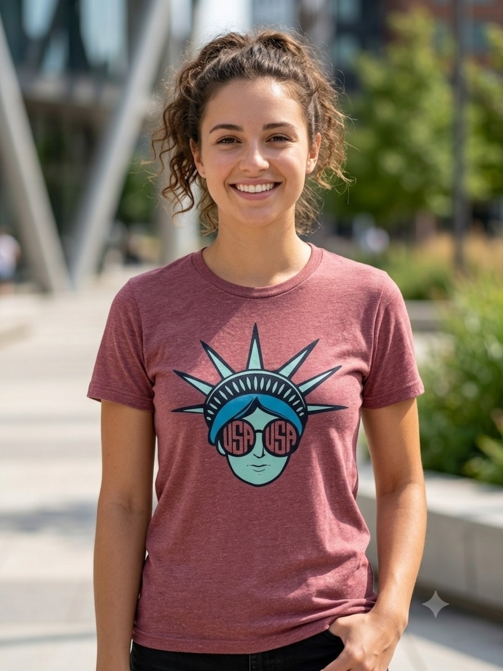Heathered Mauve Statue Graphic Short Sleeve Tee.   (WS 14)